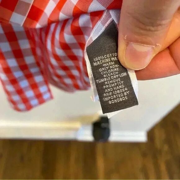 Bonobos wrinkle free tailored slim fit button down Shirt in red plaid mens 15/34 - Picture 8 of 8